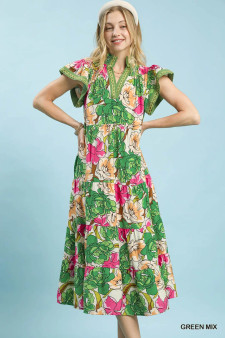 Umgee Mix Bold Floral Tiered Midi Dress