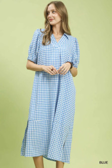 Umgee Gingham Midi Dress with Side Pockets