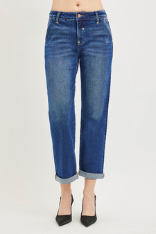 RISEN Slouchy Cropped Boyfriend Jeans with Cuffed Hem