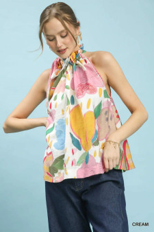 Umgee Multi-Color Floral Halter Neck Boho Top