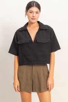 Collared V-Neck Top​