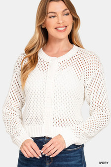 Zenana Button Down Lightweight Crochet Cardigan Sweater