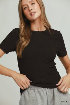 Umgee Brushed Rib Short Sleeve Top
