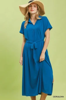 Umgee Collared Belted Midi Dress