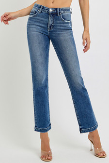 RISEN Full Size Tummy Control Elastic Band Mid Rise Straight Jeans Plus Size