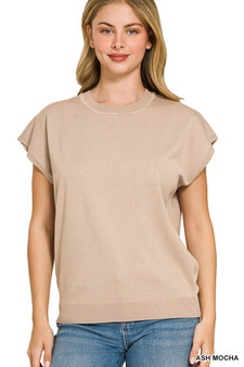 Zenana Viscose Round-neck Short Sleeve Sweater