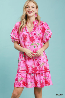 Umgee Floral Ruffle Hem Mini Dress