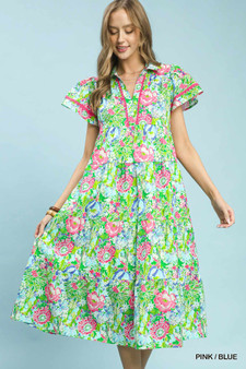 Umgee Bold Mixed Floral Tiered Midi Dress