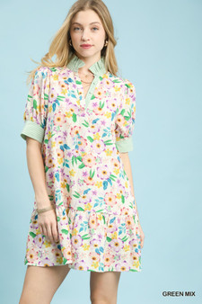 Umgee Mix Floral Ruffle Collar Tiered Babydoll Dress