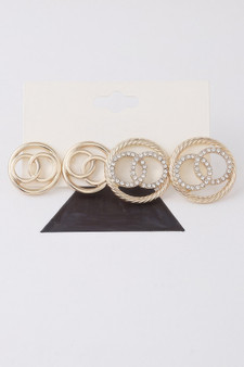 Jeweled Oo Stud Earrings Set 