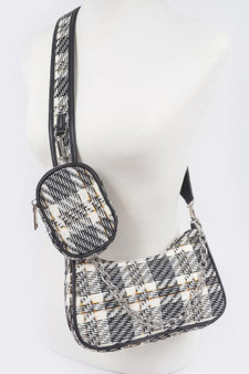 Tweed Plaid Shoulder Bag W/Airpod Purse 