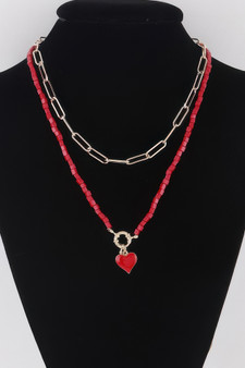 Beaded Heart Chain Necklace 