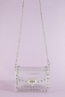 Fame Clear Studded Crossbody Stadium Bag With Chain Strap