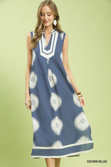 Umgee Sleeveless Geometric Midi Dress