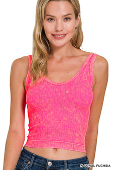 Zenana Washed Ribbed Seamless Cropped V-neck Tank Top