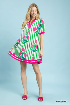 Umgee Mix Floral Stripe Contrast Dress