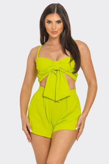 Front Oversized Bow Twisted Tie Top And Shorts Set​