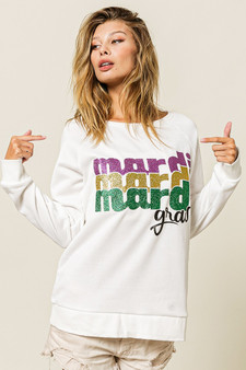 BiBi Mardi Gras Glitter Lettering Sweatshirt