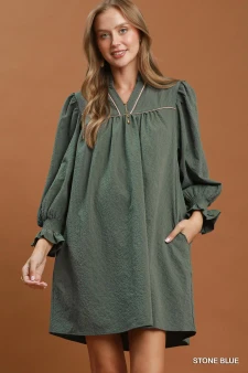 Umgee Textured Puff Sleeve Mini Dress
