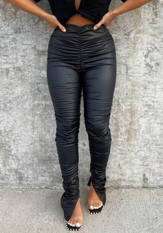 Autumn and Winter Women's Plus Velvet Tight PU Leather Pants