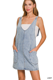 Zenana Denim Overall Dress with Front Pockets