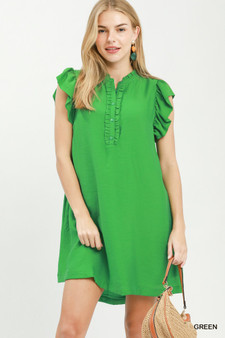 Umgee Ruffle Sleeve Henley Shift Dress
