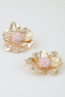 Hammered Crystal Beaded Flower Earrings