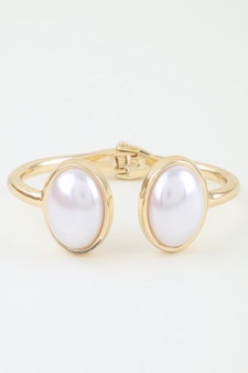 Polished Pearl Stone Open Cuff Bracelet