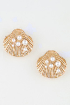 Pearl Studded Clamshell Earrings
