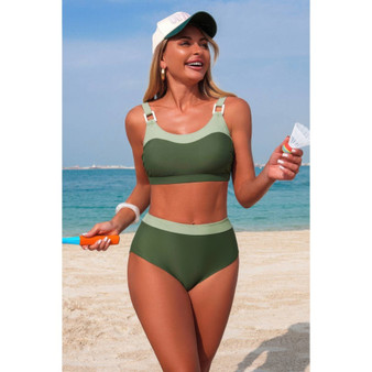 Two Piece Colorblock Sleeveless Back Knot Bikini 