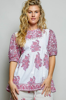 POL Vintage Hand Block Print Floral Woven Blouse