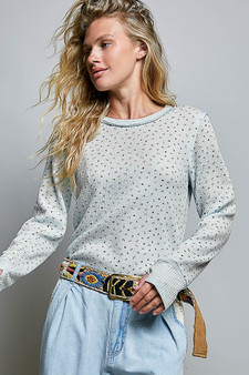 POL Ribbed Knit Floral Crew Neck Long Sleeve Top