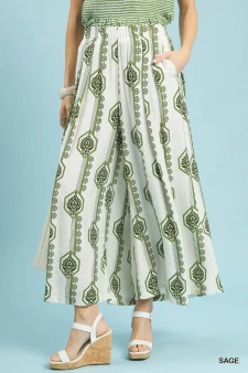Umgee Geometric Boho Print Wide Leg Pants