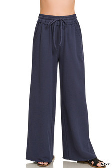 Zenana Drawstring French Terry Wide Leg Sweatpants