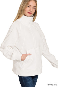 Zenana Half Zip Fleece Sweatshirt with kangaroo Pocket