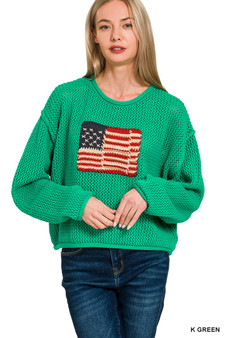 Zenana American Flag Crew Neck Sweater