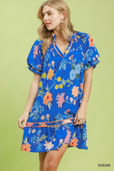 Umgee Floral Ruffle Hem Mini Dress