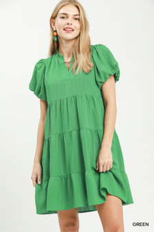 Umgee Puff Sleeve Tiered Babydoll Dress