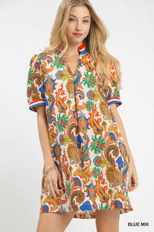 Umgee Jacquard Abstract Print Mini Dress