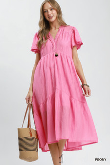 Umgee Textured Tiered Midi Dress with Side Pockets