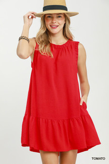 Umgee Sleeveless Ruffle Trim Drop Waist Mini Dress