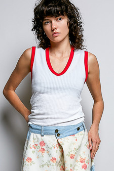 POL V-Neck Contrast Ribbed Sleeveless Tank
