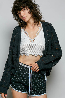 POL Open-Knit Floral Button Cardigan