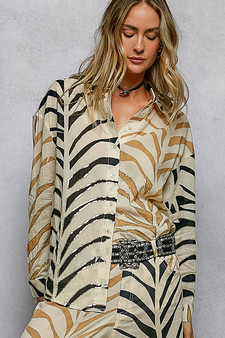 POL Two-Tone Printed Woven Spangle Long Sleeve Shirt