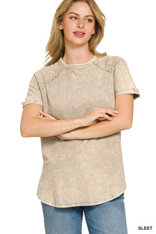 Zenana French Terry Washed Curved Hem Top