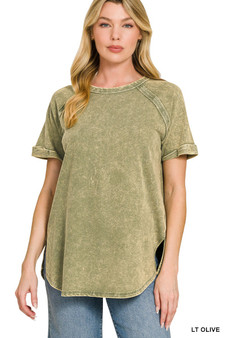 Zenana French Terry Washed Curved Hem Top