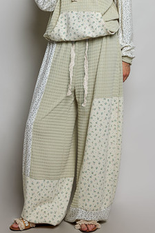 POL Patchwork Mixed Knit Wide Leg Pants