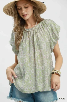 Umgee Floral Puff Sleeve Blouse
