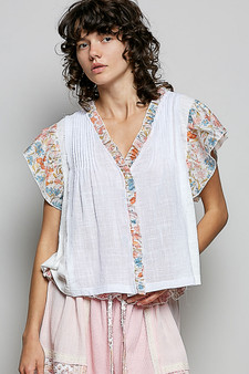 POL V-Neck Floral Ruffle Sleeve Blouse