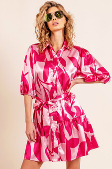 BiBi Leaf Pattern Collared Satin Dress